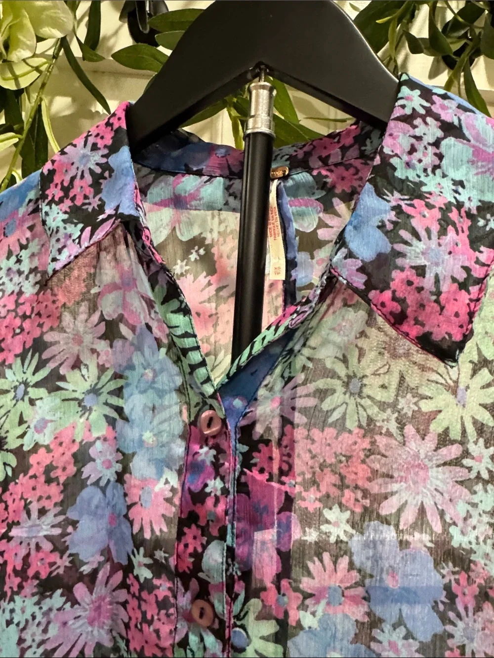 #739 FREE PEOPLE Floral Sheer Button-Down in Pink, Blue, Green, Purple PRETTY!